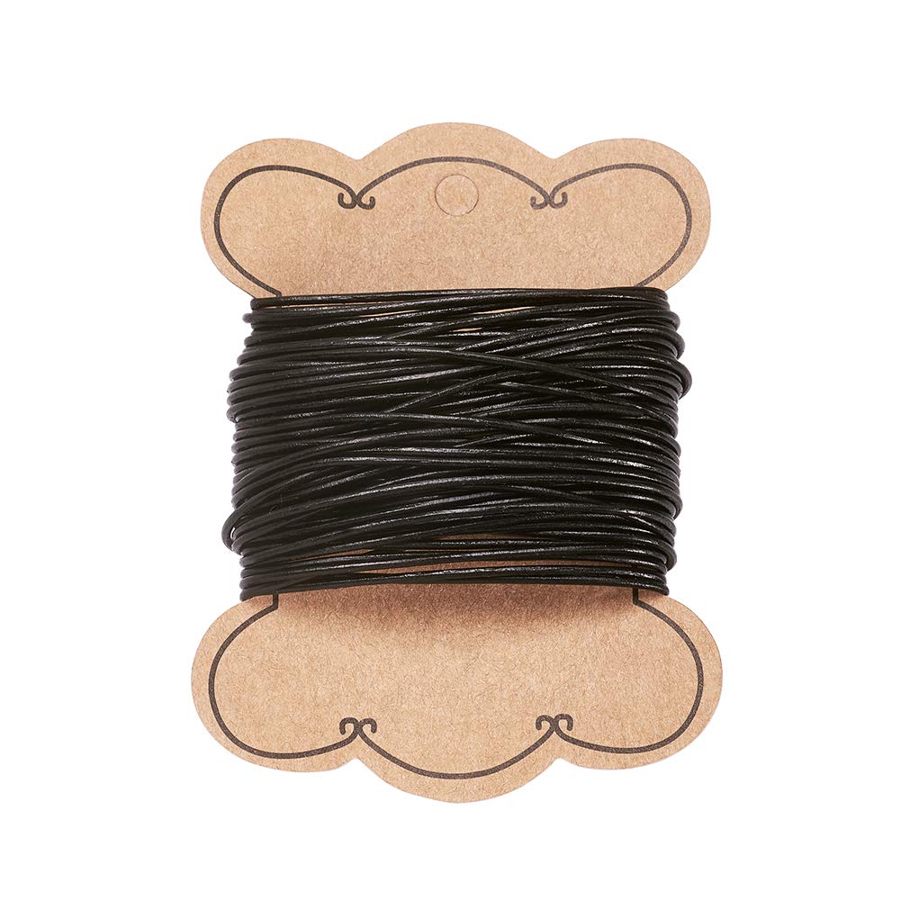 PandaHall 10 Meters 1.5mm Round Cowhide Leather Jewelry Beading Cord for Bracelet Necklace Craft Making (Black)