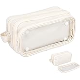 ZingZaak Pencil pouch with compartments,Large Capacity Detachable Marker Organizer,Pen Pencil Case, Make up case, 4.9x8.2 inches, Customizable transparent Ita Bag (white)