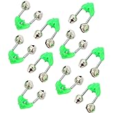 Wingsflying 10 Pcs Fishing Rod Extra Loud Alarm Dual Alert Bell Green Silver Tone
