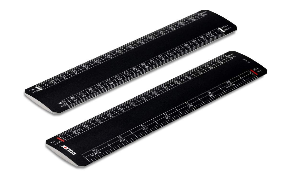Rulex 15cm 6 inch Flat Oval Metric Black Finish Scale Ruler 1:1 1:100 1:5 1:50/1:20 1:200 1:1250 1:2500 - UK manufactured