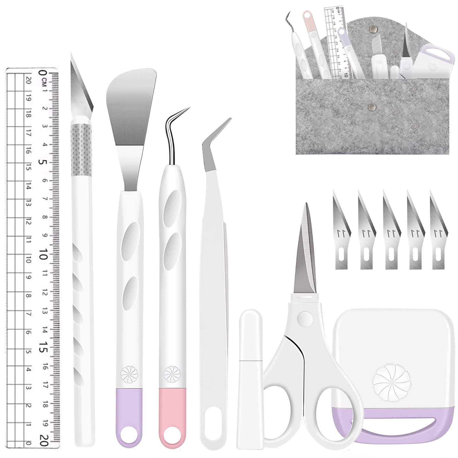 Photo 1 of 13 Pcs Vinyl Weeding Tools Stainless Steel Plotter Accessories HTV, Precision Carving Craft Hobby Knife Kit +1 Piece Storage Bag, Silhouettes, Cameos, DIY Art Work Cutting,Scrapbook