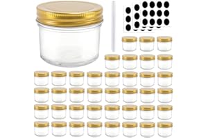 4 oz Clear Glass Jars with Lids (Golden), Betrome 100ml Wide Mouth Mason Jars Round Canning Jars Small Spice Jars for Herb,Je