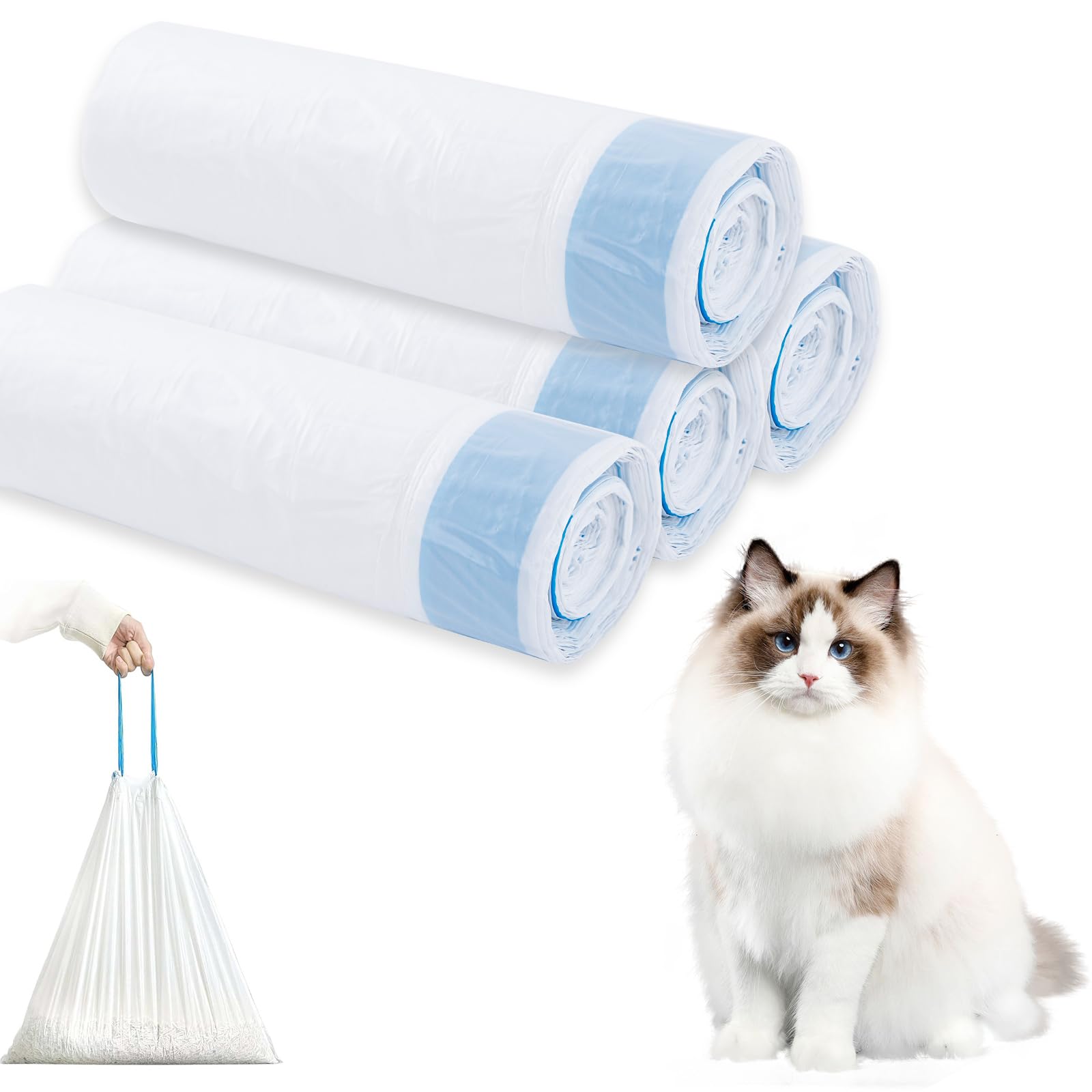 QINGYIWL 40Pcs Cat Litter Tray Liners 79 * 45cm Cat Litter liners with Drawstring Scratch Resistant and Leak Proof Bags Heavy Duty Liners Bags for Medium Pet Cat Box