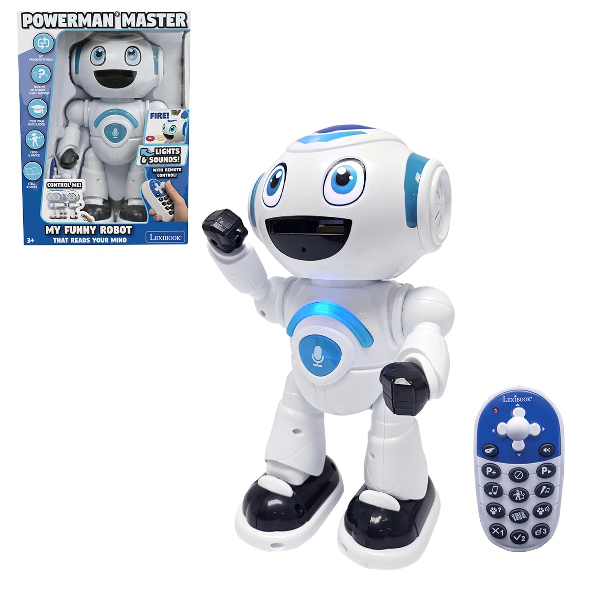 LEXIBOOK - Powerman Master, Interactive Toy Robot that Reads in the Mind Toy for Kids Dancing Plays Music Animal Quiz STEM Programmable Remote Control Robot Junior - ROB25EN