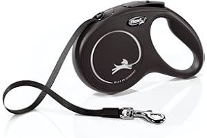 FLEXI New Classic Tape Retractable Dog Leash for Medium Dogs Upto 55 lbs. – 16 ft., Black | Tangle Free Pet Walking Leash with One-Handed Brake, Pause, Lock|German Quality Product