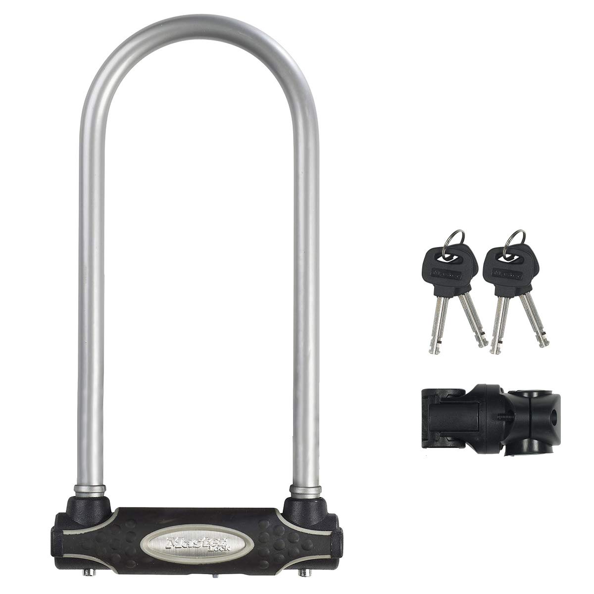 MASTER LOCK Heavy Duty Bike D Lock [Key] [Universal Mounting Bracket] [Certified Bike Lock] [Long Shackle] [Silver] 8195EURDPROLWS - Ideal for All Kinds of Bike