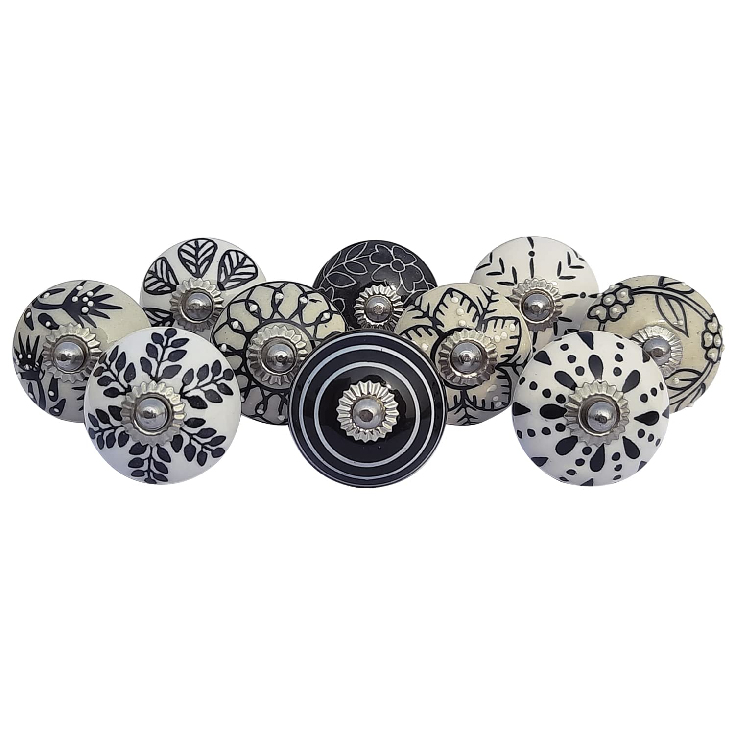 Royal Kraft Vintage Hand Painted Ceramic Pull Knobs for Kitchen Cabinet, Door & Drawer, Wardrobe, Cupboard (Set of 10) Sknob009 — image 1