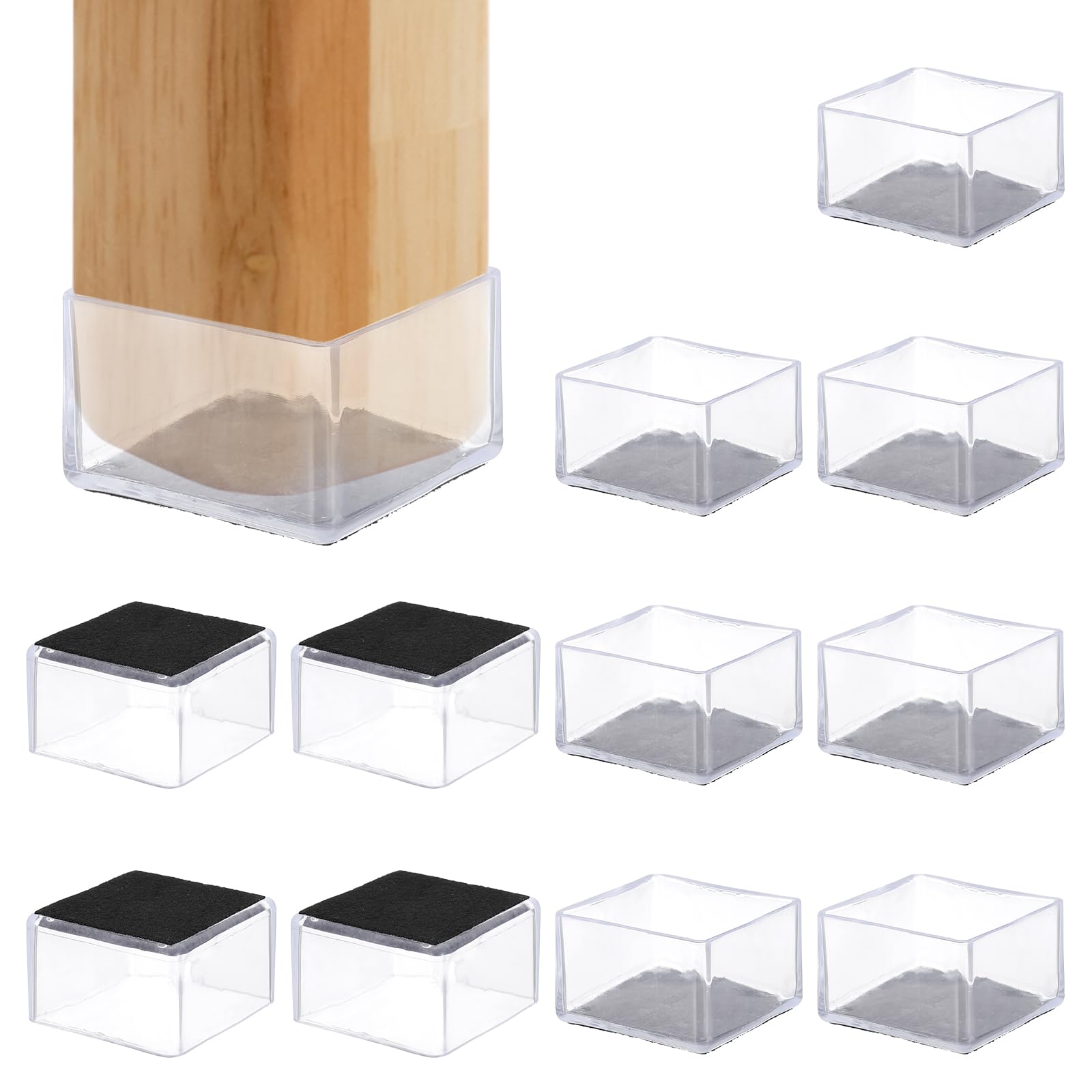 PATIKIL Chair Leg Floor Protector for Hardwood Floors, 12 Pcs Square PVC Felt Fit 1.97" Furniture Leg Cap Furniture Feet Cover Furniture Feet Carpet Small Slider, Transparent