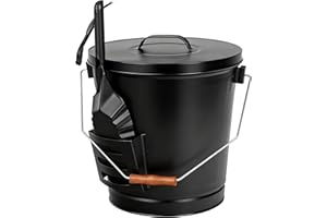 F2C 5.5 Gallon Large Ash Bucket with Lid and Shovel Fireplace Tool Set,Galvanized Metal Coal and Hot Ash Pail for Fireplace, Fire Pits, Wood Burning Stoves, Grill, Outdoor,Home Black