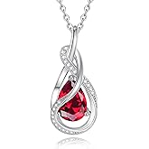 FANCIME TimelessTie Birthstone Necklace for Women White Gold Plated Sterling Silver Ribbon Design Jewelry Knot Pendant Fine Jewelry Gemstone Anniversary Birthday Graduation Mothers Day Gifts for Women Wife Mother Her