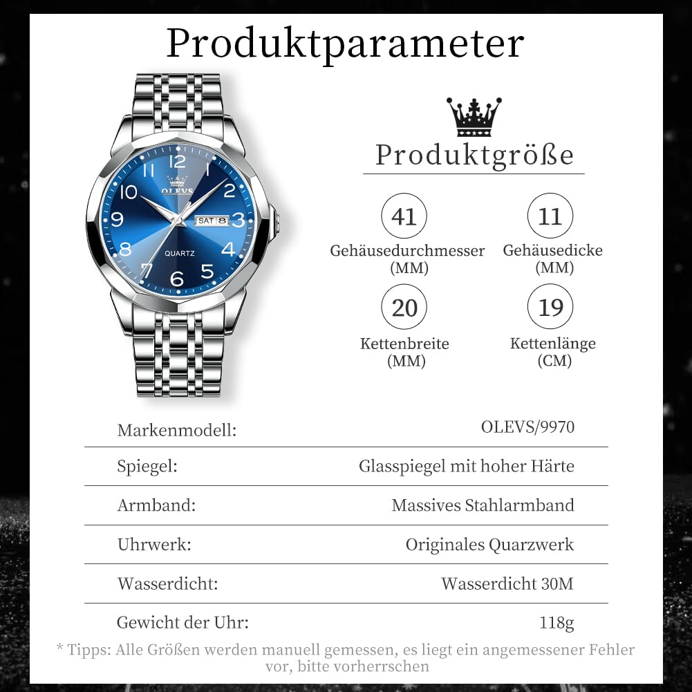 OLEVS Uhren Herren Business Kleid Analog Digital Quarz Edelstahl Wasserdicht Leuchtend Datum Luxus Armbanduhr Herren Geschenk 6