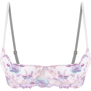 Kaerm Women Bra Quarter Cup Balconette Nightwear with Embroidered Lace Push-up Underwire Padded Lingerie