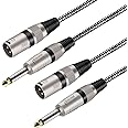 KINXIYU XLR Male to 1/4 Inch TS Cables 3 FT/2Pack, Nylong Braided XLR 3 Pin Male to Quarter inch 6.35mm TS Male Unbalanced Interconnect Wire Mic Cord (Pure Copper Conductors)