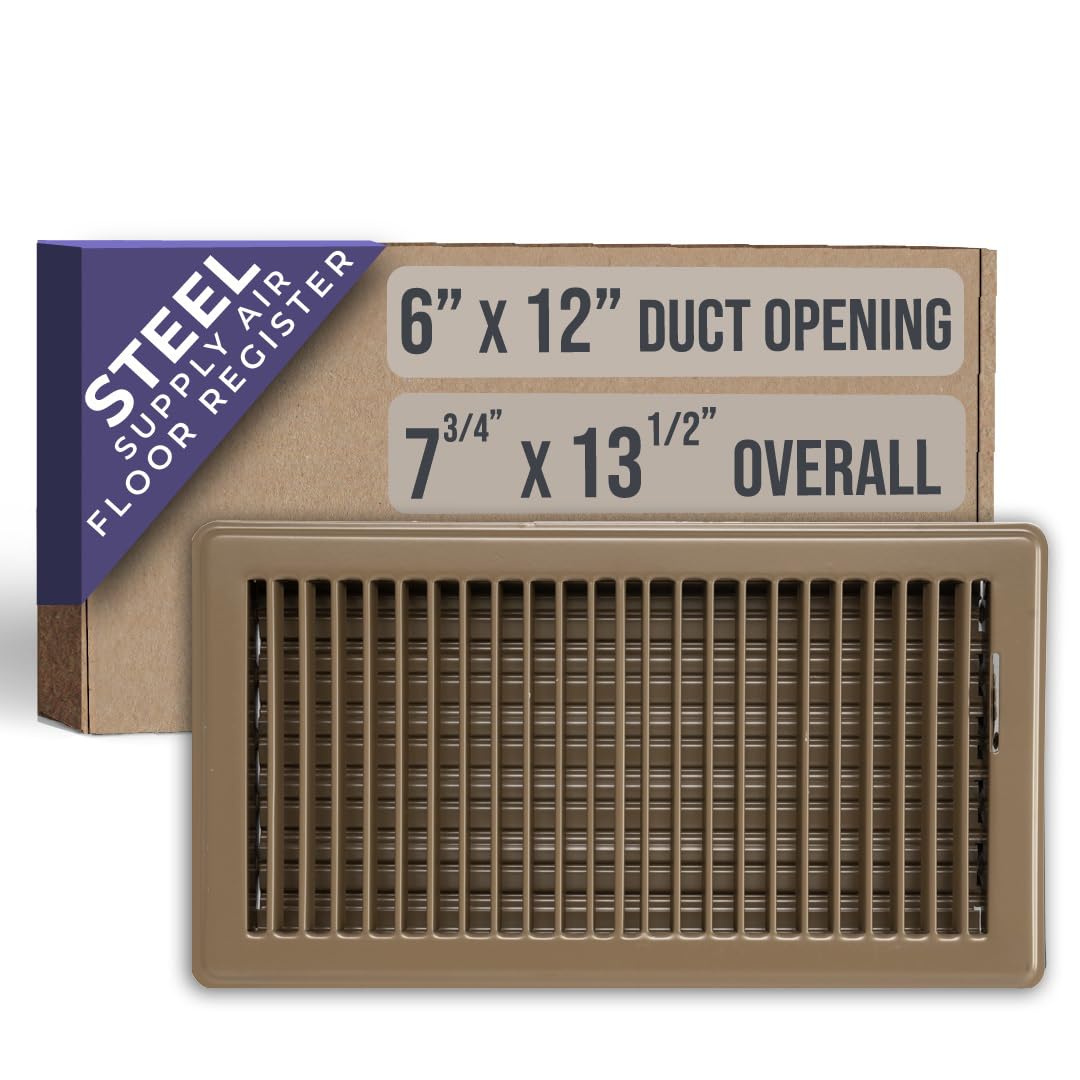 Photo 1 of Fits 6x12 and 12x6 Duct Opening | Floor Register with Louvered Design by Handua | Heavy Duty Walkable Design with Damper | Floor Vent Grille | Easy to Adjust Air Supply Lever | Brown
