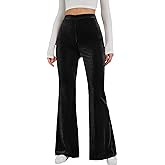 WDIRARA Women's Velvet Pants Bell Bottom Flare Pants High Waisted Warm Long Pants