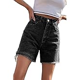 KINGFEN Women's High Waist Denim Shorts Raw Hem Jean Shorts Casual Summer Straight Wide Leg Pants for Women with Pockets