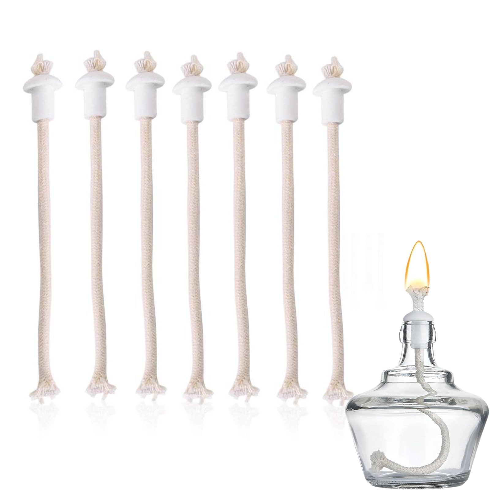 Jadeshay lamp wick Oil Wicks - 7Pcs Heat-Resistant Wick Replacement with Ceramic Holders for Wine Bottle Lamp Garden Torch Burner, Kerosene Wick Cotton