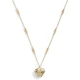 Coach, Women's, Signature Quilted Heart Pendant Necklace, Crystal/Gold, One Size