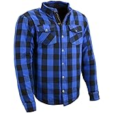 Milwaukee Leather Men's Plaid Flannel Blue Biker Shirt with CE Approved Armor Reinforced w/Aramid Fiber MPM1634 - Large