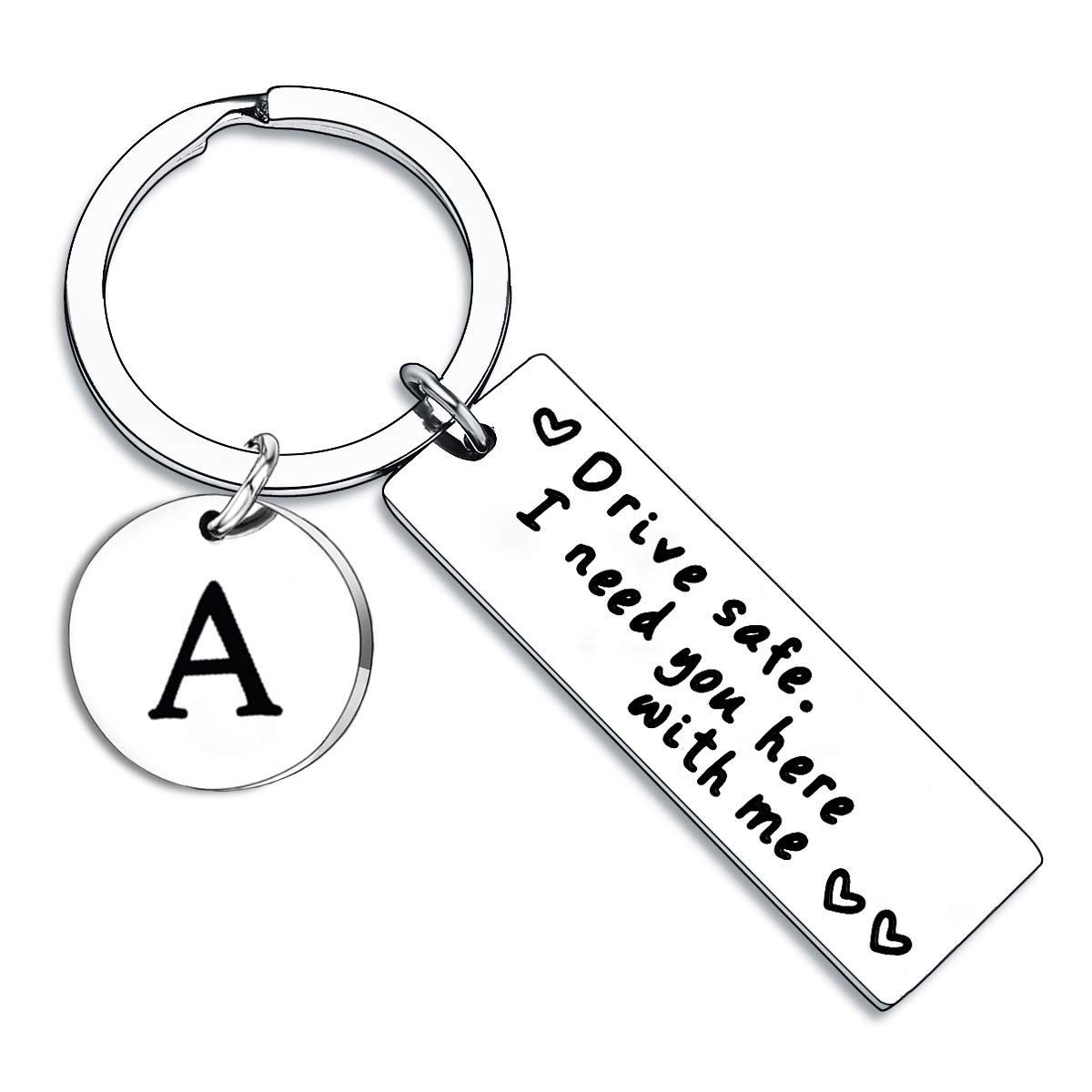 BESPMOSP Drive Safe Keychain Appreciatione 26 Letter Keychain Father's Day Birthday Gift Gifts for Husband Dad Boyfriend (Drive Safe A)