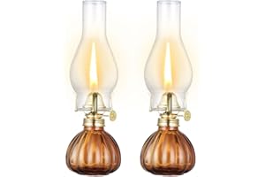 DNRVK 2 Pieces Vintage Oil Lamp Color Glass Kerosene Lamp Lantern 11 Inch Large Oil Lamps for Indoor Use Decorative Hurricane Lamp Oil Lantern for Tabletop Decor Emergency Lighting