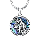 Shusukue 925 Sterling Silver Patron Saint Pendant Necklace Amulet Medals Religious Jewelry for Men Women Fathers Day Gift 22+2" Chain (with Gift Box)