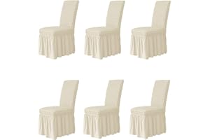 BLUESURGE Dining Chair Covers with Skirt, Chair Covers for Dining Room Set of 6, Durable Washable High Elastic Stretchable, Easy Fit Universal Furniture Protector (Pack of 6, Beige)