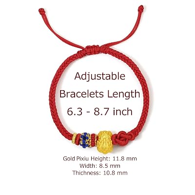 ZHOU LIU FU 24K Solid Gold Bracelet - Adjustable Red Black Braided Cord With Pixiu, Dragon & Turtle Charms - View #2