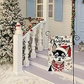 BlissYard Merry Christmas Dog Garden Flag 12x18 Inch Double Sided Holiday Dog with Santa Hat Scarf Snowflake Small Outdoor Yard Flag Seasonal Welcome Banner for Porch Lawn Patio Christmas Decor