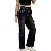 Cargo Jeans for Women High Waisted Casual Wide Leg Jeans Baggy Stretchy Y2K Streetwear with 6 Pockets