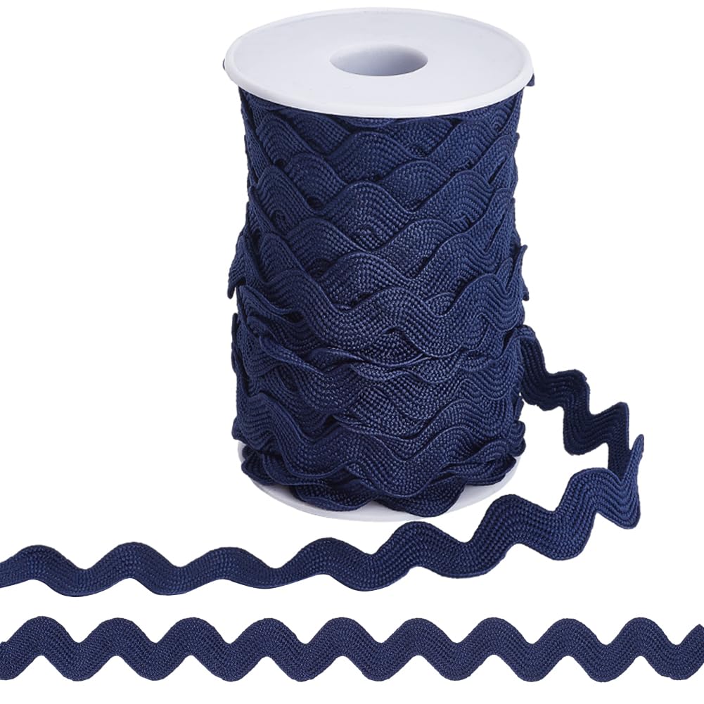 GORGECRAFT 1 Roll 25 Yards Ric Rac Trim Ribbon 10mm Rick Rack Wave Sewing Bending Fringe Trim Braided Woven Fabric for Sewing Flower Making Wedding Dress Party Craft, Prussian Blue