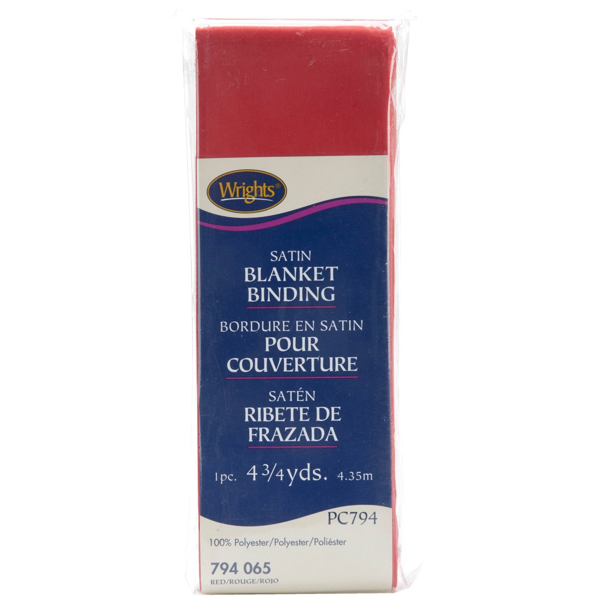 Wrights 2-inch 4 3/4 yd Single Fold Satin Blanket Binding, Red