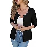 CiCiBird Women Lightweight Open Front Sweater Cardigan Pearls Trim Knit Jacket Trendy Long Sleeve Clothes Coatigan