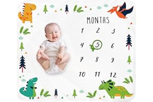 TEBABY Baby Monthly Milestone Blanket Boy - Dinosaur Neutral Newborn Month Blanket for Boy & Girl Personalized Shower Gift Soft Plush Fleece Photography Background Prop with Frame Large 47''x40''