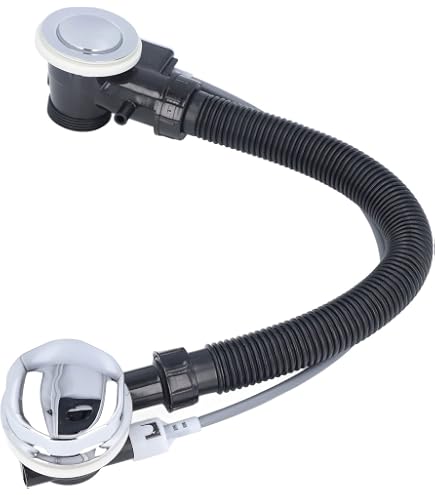 ABS Bathtub Shower Drain Pipe – Flat P-Trap Flexible Rubber Plumbing Kit For Freestanding Tub – Grey
