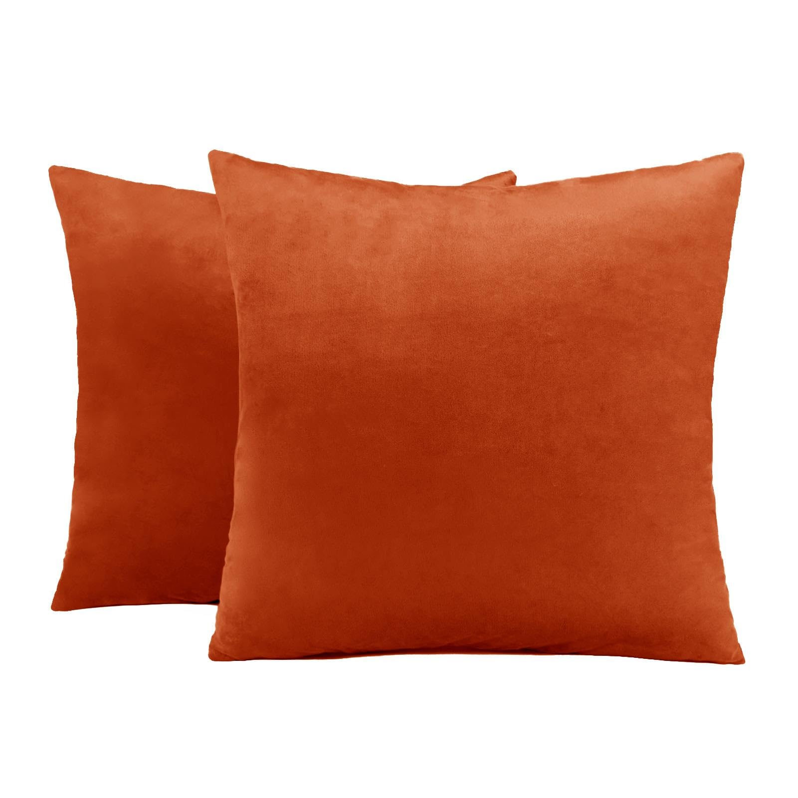 Sienna Matt Velvet Burnt Orange Cushion Covers, Pack of 2 Throw Pillows Cushion Covers for Cushion Inserts Smooth Soft Comfy Cushions Living Room Bedroom, Rust