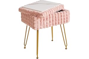 IBUYKE Rectangle Vanity Chair with Storage Space, Footrest Footstool Ottoman, Vanity Stool, Dressing Table Chair, with Anti-Slip Feet, for Makeup Room, Bedroom, Square Grid Pattern, Pink WBD004P
