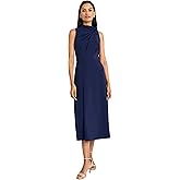 Maggy London Women's Sleeveless Midi High Mock Neck Gathered Detail-Fitted Waist A-line Skirt-Elegant Formal Dresses