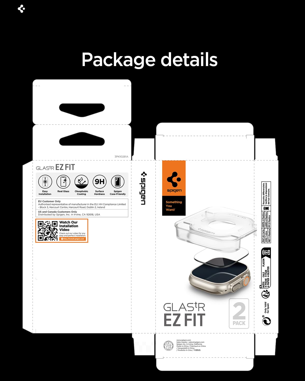 Spigen Tempered Glass Screen Protector [Glas.tR EZ Fit] designed for Apple Watch Ultra 3 / Ultra 2 / Ultra (49mm) - 2 Pack