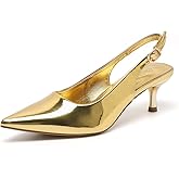 Amoji Women's 2 Inch Pointed Toe Low Kitten Heel Slingback Pump Party Wedding Dress Shoes FZ321