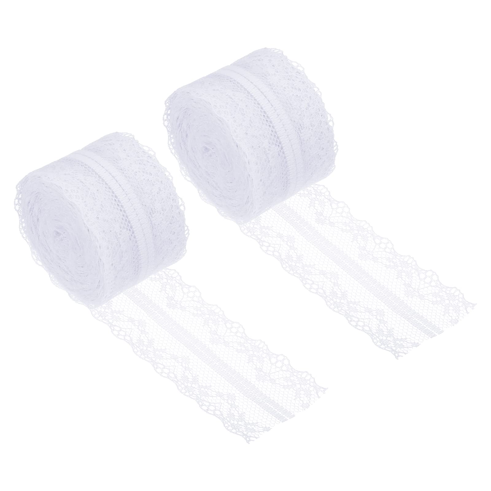 PATIKIL 1.6 Inch x 11 Yards Lace Trim Ribbon, 2pcs Non-Stretch Lace Sewing Roll Gift Package Floral Wrapping for Party Home Decoration Dress Craft, White
