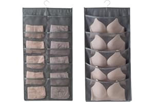 BSEASH Enlarged Closet Hanging Bra Organizer with Rotating Metal Hanger, Dual Sided Wall Shelf Wardrobe Mesh Pockets Hanging Storage Bag for Bra Socks Underwear Underpants