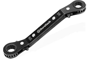 DURATECH 1/4 Inch x5/16 Inch Double Offset Box End Reversible Ratcheting Wrench, SAE, Heavy-duty, Matte Chrome Plated, Ratchet Spanner Crooked for Narrow Spaces