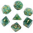 HDdais Polyhedral DND Dice Sets, 7-Die Green Resin D&D Dice Set for Dungeons and Dragons Pathfinder RPG MTG Tabletop Game (Green)