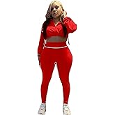 Kinivi Women Two Piece Tracksuit Set Zip Crop Jacket High Waist Leggings Contrast Piping Lightweight Lounge Wear