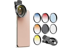 Apexel 52mm Filter Lens Kit (Graduated Filter Lens-Red Orange Yellow Blue, CPL, ND32, Star Lens-6 Point) for Smartphone Camera Canon Nikon Sony Olympus