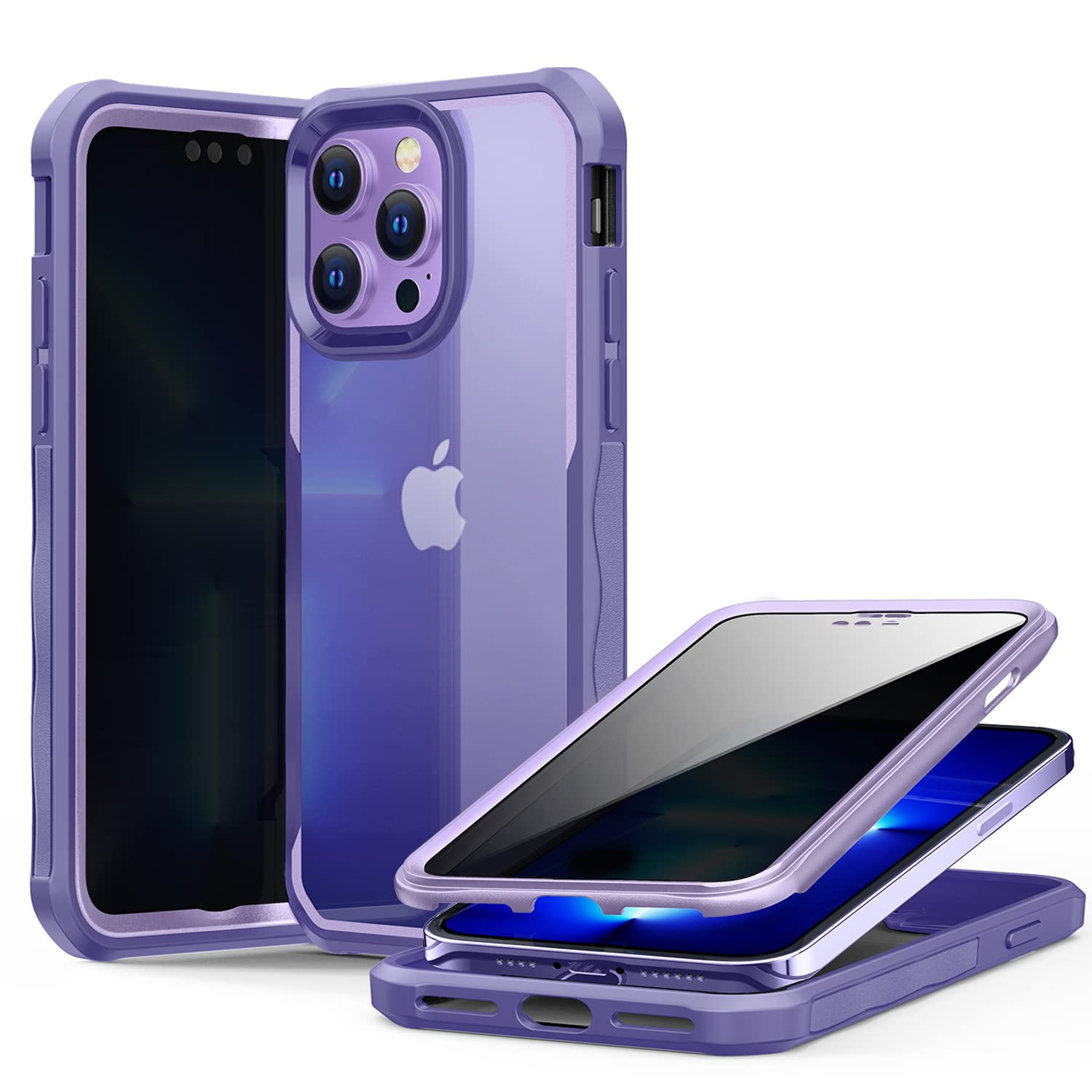 OMGZONE Case compatible with iPhone 14 Pro Max,360 Degree Full Body Case built-in Privacy Screen Protector and Double-Sided Tempered Glass,Rugged Shockproof Bumper Case for iPhone 14 Pro Max,Purple — image 1