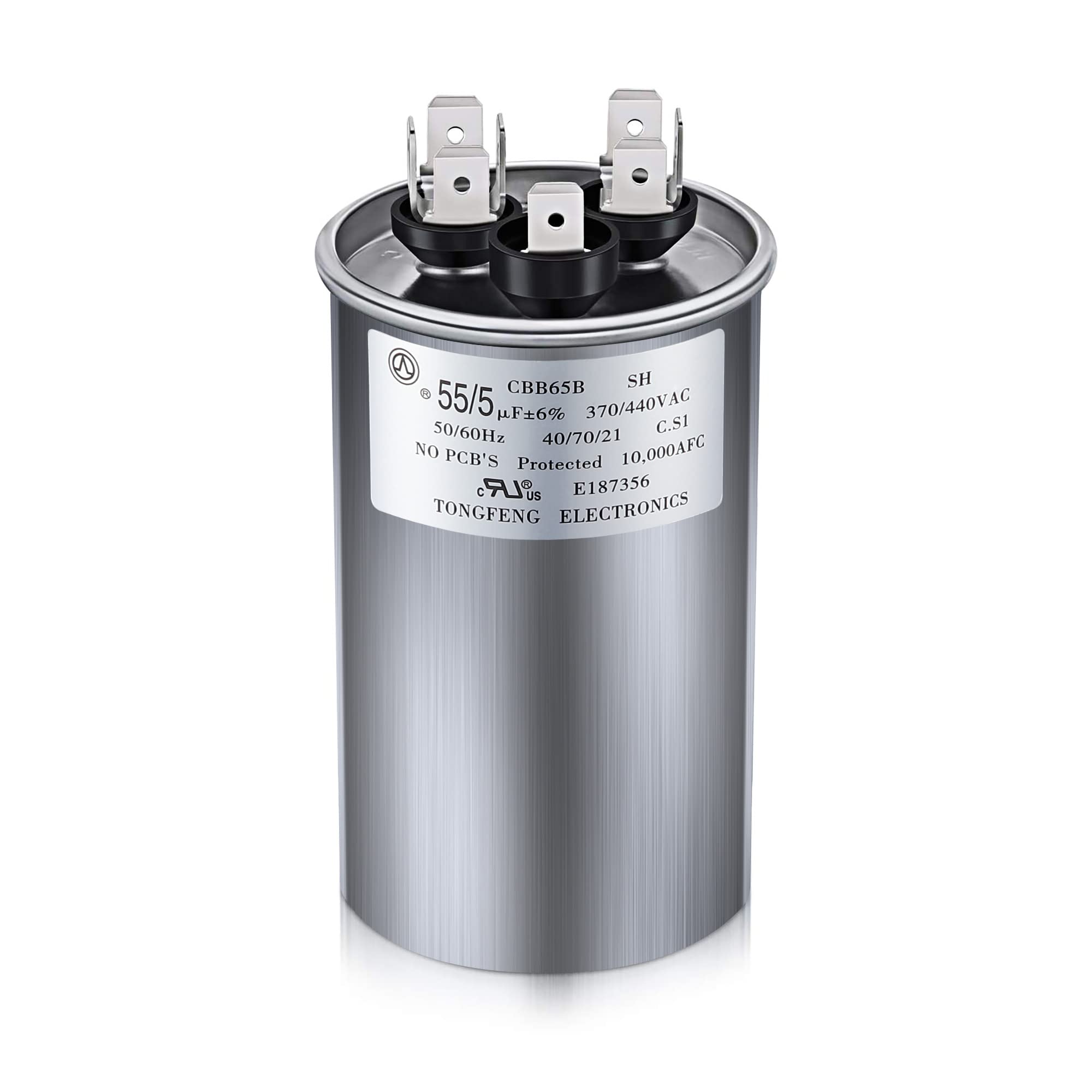 Photo 1 of 55/5 MFD uF 370/440V CBB65 Dual Run Round Capacitor for AC Motor, HVAC Capacitor, Air Conditioner Replacement, Heat Pump, Fan Start, Condenser Straight Cool, UL Listed