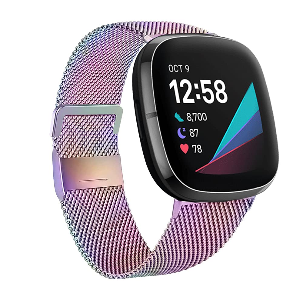 Moydolo Compatible with Fitbit Versa 4 Versa 3 Bands Women Men, Stainless Steel Metal Adjustable Magnetic Lock Loop Replacement Straps for Fitbit Sense/Sense 2/Fitbit Versa 3/Fitbit Versa 4