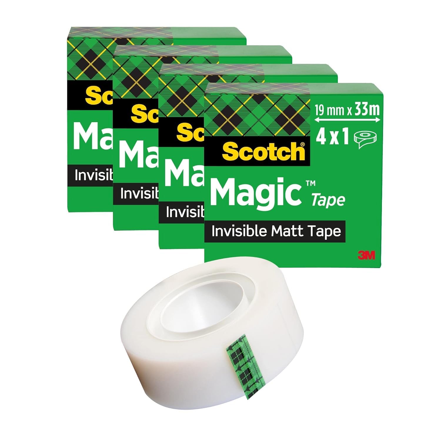 Scotch Magic Tape, 4 Rolls, 19 mm x 33 m - General Purpose Sticky Tape for Document Repair, Labelling & Sealing